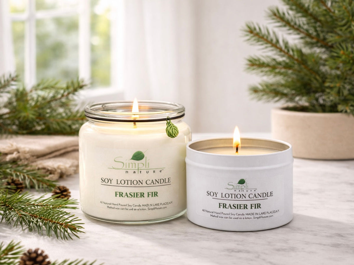 SimpliNature natural soy lotion candles hand-poured in Lake Placid Adirondacks